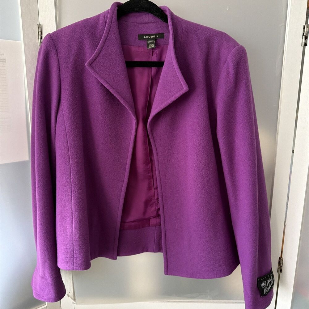 Louben Canada Vintage Fuchsia Purple Wool Cashmere Open Front Jacket Blazer 8